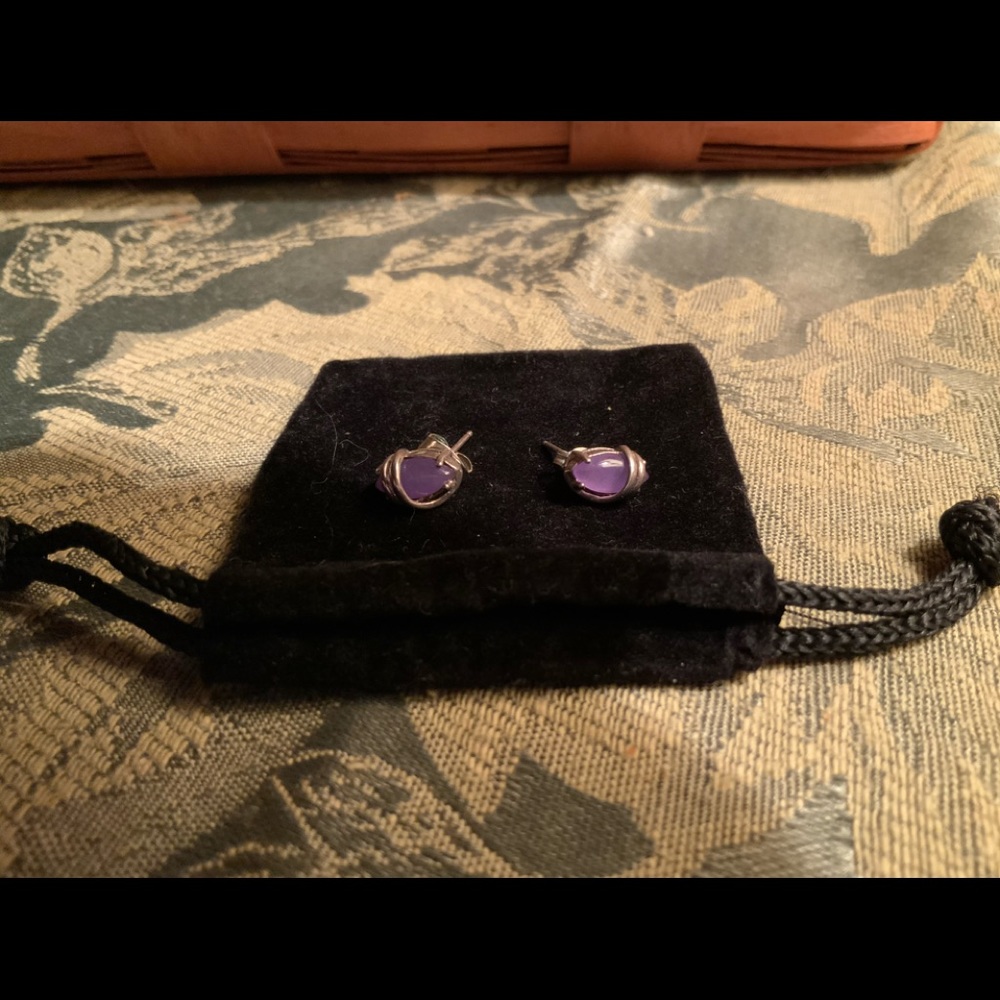 STERLING SILVER pierced earrings w/ purple stone